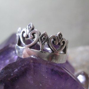 Sterling Silver Ring, Crown, Scepter Pierced Work